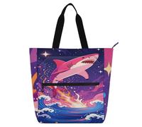 miaozhen Borsa decorativa per libri per bambini per bambini adulti rosa squalo impermeabile riutilizzabile borsa della spesa con cerniera per la scuola shopping viaggio