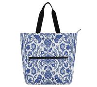 miaozhen Borsa decorativa per libri per bambini per bambini donne uomini William Morris blu e bianco Wildflower tasche multiple borsa per lezioni di pianoforte per la scuola shopping drogheria