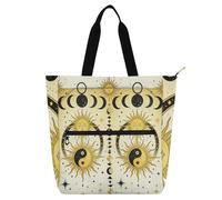 miaozhen Borsa decorativa per libri per bambini per ragazzi ragazze donne Tarocchi Sole Luna Yin Yang Space2 manici in tessuto intrecciato Biblioteca Libro Tote Shopping Bag con manici con cerniera