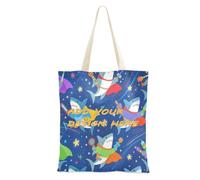 miaozhen borsa di totalizzatore personalizzata per le donne tela divertente squalo stella blu scuro personalizzato riutilizzabile Tote Bags per lo shopping