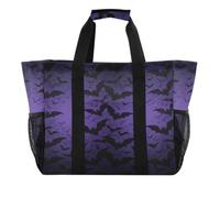 miaozhen Borsa impermeabile per la spesa con tasche laterali in rete | Utility Tote,Con Scomparti,Retro Spooky Raccapricciante Strega pipistrelli