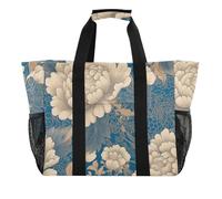 miaozhen Borsa multiuso per baule, retrò, color foglia di tè, floreale, peonia, pieghevole, a prova di sabbia, con manici