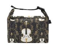 miaozhen Borsa per il pranzo per ragazzi con manici nero e oro violino cinese per adulti borsa per cibo per parco divertimenti