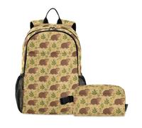 miaozhen Borsa per la scuola con borsa per il pranzo con animale talpa marrone 18L/zaino per la scuola per ragazzi con scatola per il pranzo, 7-10, mochilas escolares para ni?as con lonchera