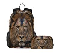 miaozhen Borsa per la scuola con borsa per il pranzo con gatto graffiti bandiera Cuba e leone africano 18L/zaino per la scuola per ragazzi con contenitore per il pranzo, 9-10 anni, mochilas escolares