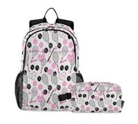 miaozhen Borsa per la scuola con borsa per il pranzo con gatto graffiti tennis amore modello rosa 18L/ragazzi zaini con portapranzo, età 8-10 anni, mochilas escolares para adolescenti con lonchera