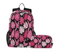 miaozhen Borsa per la scuola per ragazzo gatto graffiti Calathea Variegata Monstera Leaf rosa 18L/borsa per la scuola e portapranzo set per ragazzi, 7-10, mochila con lonchera para ni?os