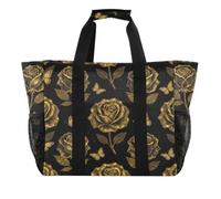miaozhen Borsa per la spesa a prova di sabbia con tasche frontali | Borsa Utility Per Tronco, Con Scompartimenti, Lusso Oro Rosa Farfalla Linea Art Nero