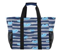 miaozhen Borsa per la spesa a prova di sabbia con tasche frontali | Tote Utility Bag,Con Scomparti,Blu A Righe Blu Cuori