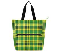 miaozhen Borsa per libri decorativi Borsa per libri per bambini adulti vintage verde nero giallo tartan plaid resistente ai graffi Biblioteca Book Tote Borsa per la spesa con manici con cerniera per