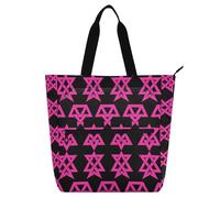 miaozhen Borsa per libri per bambini e adulti, con stella aliena, color pesca calda, nera, grande, riutilizzabile, con cerniera, per scuola, lavoro, viaggi