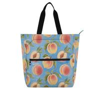 miaozhen Borsa per libri, per bambini, studenti, adulti, pittura artistica, frutta blu, pesca, impermeabile, riutilizzabile, borsa da spiaggia con cerniera, per scuola, shopping, viaggi