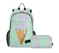 miaozhen Borsa per libri per ragazze adolescenti con lunchbox gelato rosa chiaro verde zaino per ragazze 10-12