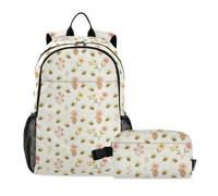 miaozhen Borsa per libri per ragazzi acquerello ape alveare fiore 18L/zaino con contenitore per il pranzo ragazzi, 10-12, mochilas para ni?as con lonchera