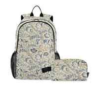 miaozhen Borsa per libri per ragazzi con tulipani gialli e blu William Morris 18L/zaino con portapranzo per ragazzi, 7-10, mochila con lonchera para ni?as