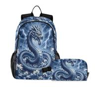 miaozhen Borsa per libri per ragazzi gatto graffiti mitico blu drago cinese oceano fulmine 18L/librerie con portapranzo per ragazzi, età 8-10 anni, mochilas escolares para ni?as con lonchera