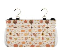 miaozhen Borsa portaoggetti da comodino con motivo a righe gialle Happy Thanksgiving con tasche organizer da appendere per telecomandi TV, telefoni, riviste, tablet, accessori organizador