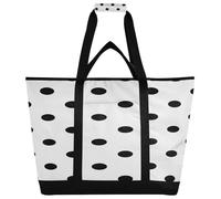 miaozhen Borsa termica isolata di grande capacità per cibo caldo/freddo, pieghevole, a prova di perdite, borsa isolata con manici per shopping, cibo, viaggi, spiaggia, campeggio, carino pois neri