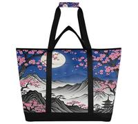 miaozhen Borsa termica termica con cerniera per cibo caldo/freddo, isolamento termico, pieghevole, morbido, per shopping, viaggi, spiaggia, campeggio, monte giapponese Fuji Cherry Blossom