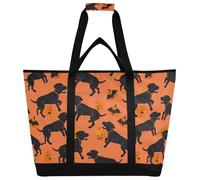 miaozhen Borsa termica termica per cibo caldo/freddo Borsa termica da viaggio portatile per uso quotidiano generi alimentari Consegna di cibo Shopping Labrador danzante Cane arancione zucca nera