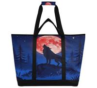 miaozhen Borsa termica termica per cibo caldo/freddo, borsa tote da spiaggia con scomparto refrigerante per spiaggia, viaggi, picnic, lupo ululante rosso sangue luna blu