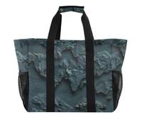 miaozhen Borsa tote da donna con mappa del mondo, color antracite, color ciano, pieghevole, resistente all'acqua, con manici