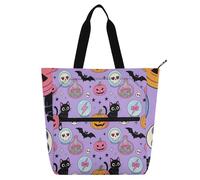 miaozhen Borsa tote decorativa per bambini, donne, uomini, vintage, strega, magica, Halloween, viola, robusta, borsa per la spesa, borsa da spiaggia con tasche con cerniera, per scuola, lavoro, viaggi