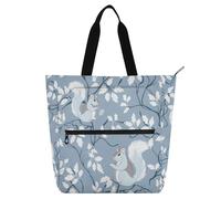 miaozhen Borsa tote per bambini per ragazzi ragazze adulti, in stile William Morris, scoiattolo, blu, grande, riutilizzabile, con cerniera, per scuola, shopping, drogheria