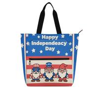 miaozhen Borsa tote per bambini, studenti, adulti, con gnomo del giorno dell'indipendenza, impermeabile, riutilizzabile, con cerniera, per scuola, shopping, spiaggia