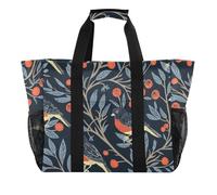 miaozhen Borsa tote per spiaggia William Morris design uccello blu scuro pieghevole con tasche con manici