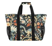 miaozhen Borsa tote per spiaggia William Morris Dino fiore colorato pieghevole resistente all'acqua con manici