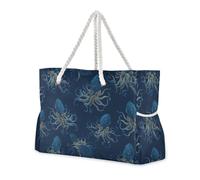 miaozhen Borsa tote portatile per borse da viaggio per le donne con cerniera Squid Dark Blue Gold lavoro tote bag per le donne con portabicchieri sul lato