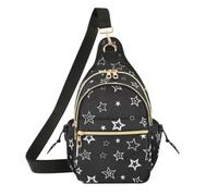 miaozhen Borse a tracolla da donna nero argento stella | Anti Theft Teens Sling Bag per Golf, Viaggio