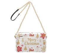miaozhen Borse a tracolla per le donne in pelle vegana Merry Christmas Nordic Snowflake Babbo Natale oro e rosso borsa per adolescenti borsa impermeabile per viaggi