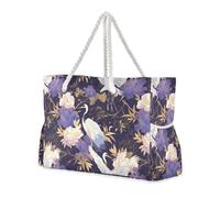 miaozhen Borse da viaggio portatili per le donne con cerniera Viola Gru Fiori Borse bianche da donna per Viaggi Palestra Vacanza