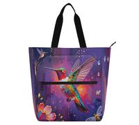 miaozhen Borse decorative per bambini per bambini donne uomini uccello colorato pittura a olio stile colibrì resistente agli strappi ragazze borsa della spesa riutilizzabile con cerniera per la scuola