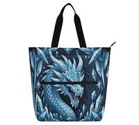 miaozhen Borse decorative per bambini per bambini ragazzi ragazze fantasia drago ghiaccio blu grande borsa della spesa riutilizzabile con cerniera per college shopping spiaggia