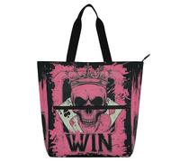 miaozhen Borse decorative per bambini per ragazzi ragazze donne teschio rosa Ace Card tasche multiple borsa della spesa riutilizzabile con cerniera per college shopping spiaggia