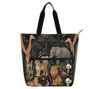 miaozhen Borse decorative per libri per ragazzi ragazze adulti zoo animali selvatici giungla design minimalista insegnante Tote Bags con tasche interne per scuola, shopping, viaggi