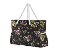 miaozhen Borse di totalizzatore da viaggio impermeabili per le donne con cerniera Maschera di Carnevale Raccoon Oro Viola tote borse per la scuola con portabicchieri sul lato