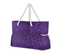 miaozhen Borse di totalizzatore impermeabili della chiusura lampo per il viaggio con la chiusura lampo Fake Glitter Leopard Print Purple donne tote borse per lavoro con portabicchieri sul lato