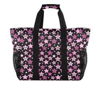 miaozhen Borse per la spesa impermeabili riutilizzabili con tasche frontali | Grande borsa tote da donna, con tasche, stella, teschio, fiocco, leopardo, zebre, rosa