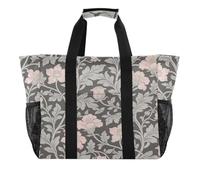 miaozhen Borse per la spesa pieghevoli e riutilizzabili con tasche frontali | Borsa da spiaggia Tote, con manici, fiori rosa vintage William Morris Grigio