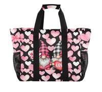 miaozhen Borse per la spesa riutilizzabili impermeabili con tasche frontali | Utility Beach Tote,Con Scomparti,Rosa Gnome San Valentino Love Heart