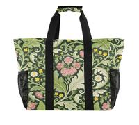 miaozhen Borse per la spesa riutilizzabili pieghevoli con tasche frontali | Grande borsa tote utility, con manici, foglie verdi garofano rosa William Morris