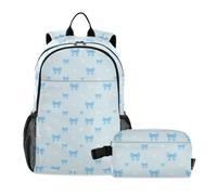 miaozhen Borse per libri per ragazzi con borsa per il pranzo acquerello fiocco azzurro 18L/zaino e contenitore per il pranzo per ragazzi, 7-10, mochilas para ni?as con lonchera