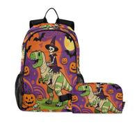 miaozhen Borse per libri per ragazzi con borsa per il pranzo con gatto, graffiti, scheletro, mummia, dinosauro, divertente, Halloween, 18 litri, zaini per la scuola per ragazze con scatola per il