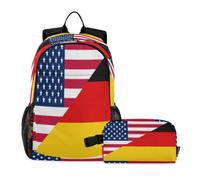 miaozhen Borse per libri per ragazzi con borsa per il pranzo gatto graffiti bandiera Stati Uniti Germania 18L/zaino e contenitore per il pranzo per ragazzi, 9-10 anni, set de mochila y lonchera para