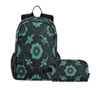 miaozhen Borse per libri per ragazzi con borsa per il pranzo gatto graffiti boho floreale turchese verde acqua 18L/borsa da scuola ragazzo, 7-10, mochilas y loncheras escolares para ni?as