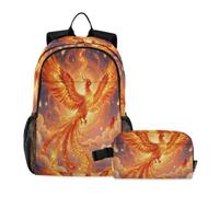 miaozhen Borse per libri per ragazzi con borsa per il pranzo gatto graffiti lusso lamina d'oro Phoenix Cloud stile cinese 18L/ragazzo zaino scuola con scatola per il pranzo, età 8-10 anni, mochilas y